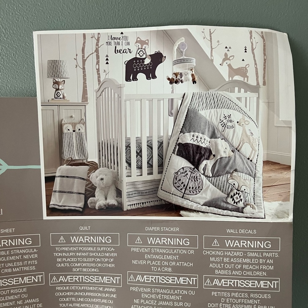 Nursery Quilted Crib Blanket - Gray Woodland Animals